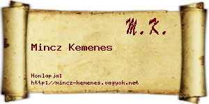 Mincz Kemenes névjegykártya